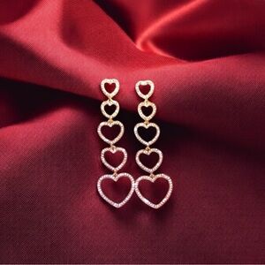 JESSICA SIMPSON COSTUME PAVE 5 HEART DANGLE EARRINGS - NWT